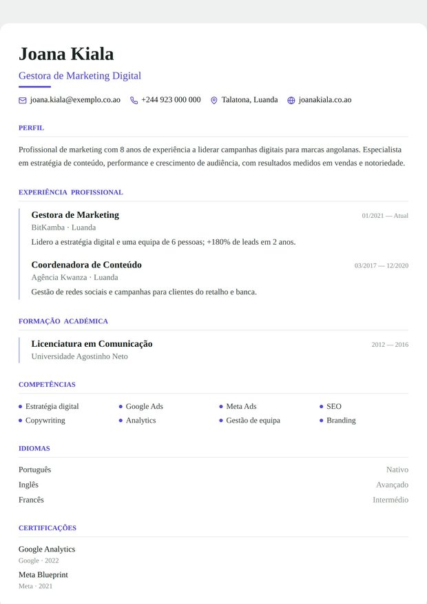 Modelo de currículo Candidatura a Bolsa