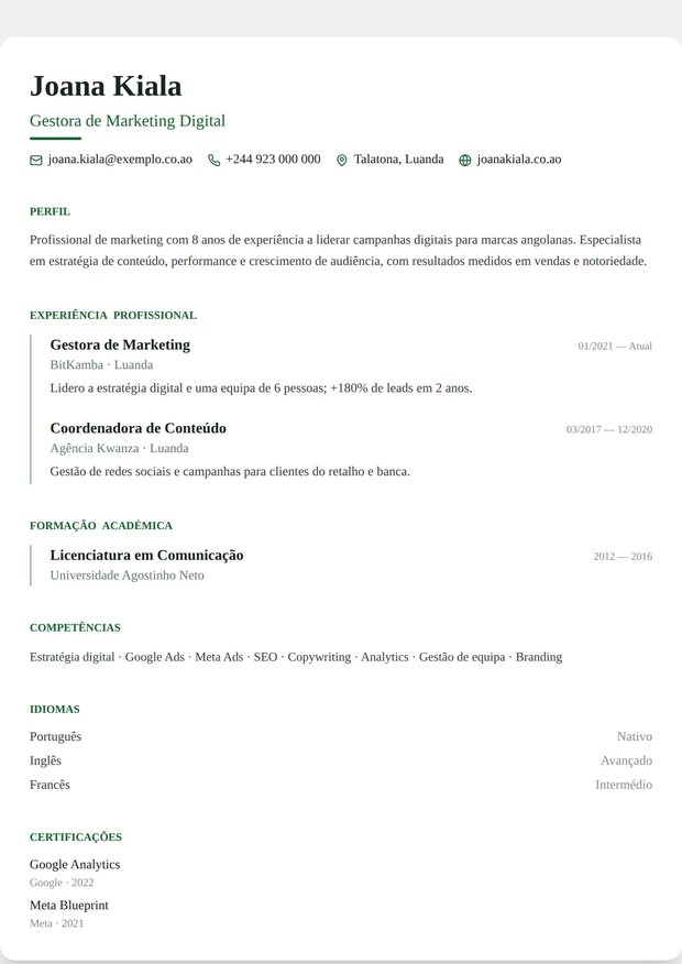 Modelo de currículo Assistente de Investigação