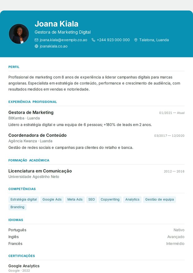 Modelo de currículo Receção & Atendimento