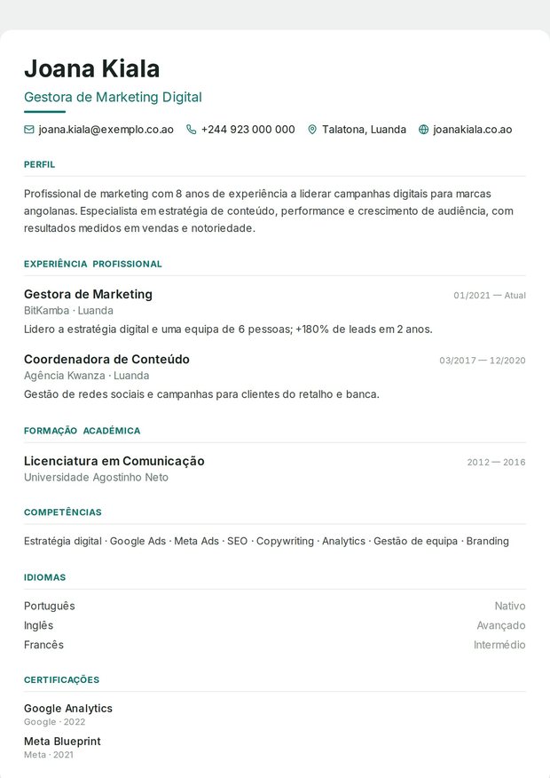 Modelo de currículo ATS Internacional