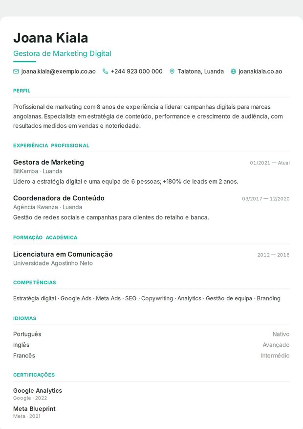 Modelo de currículo ATS Limpo