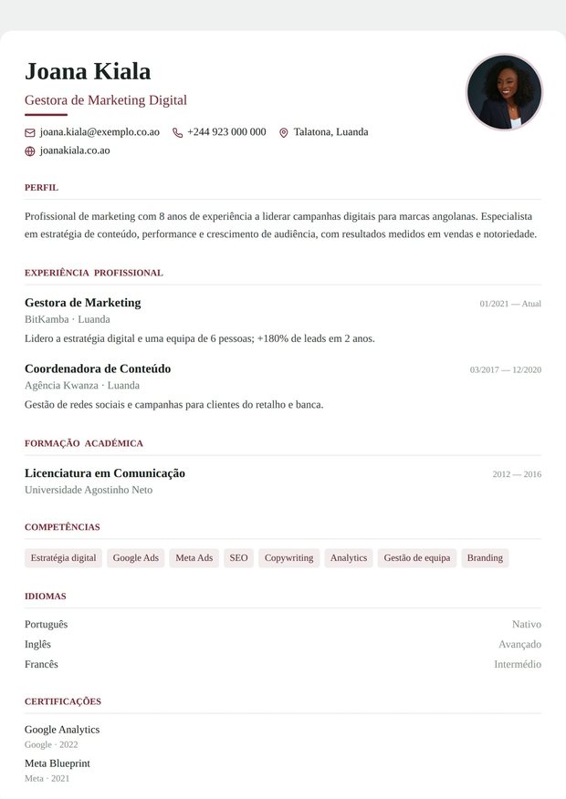 Modelo de currículo Clássico Vinho