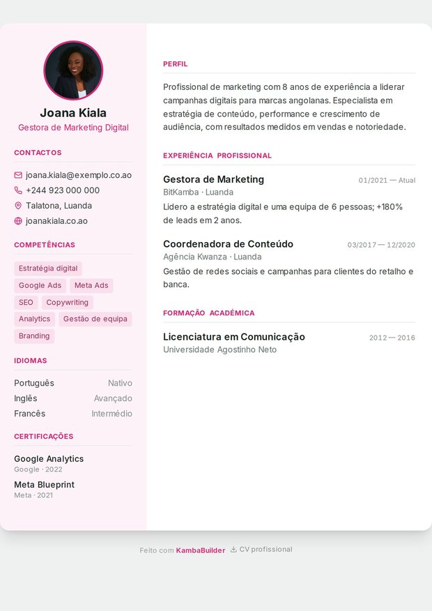 Modelo de currículo Educador(a) de Infância