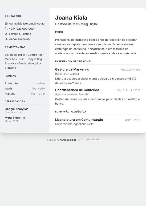 Modelo de currículo Migração Profissional
