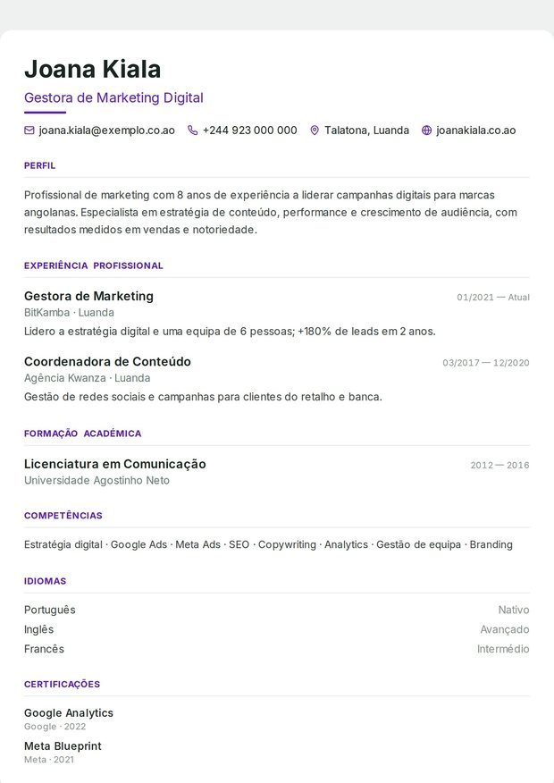 Modelo de currículo Internacional Minimal
