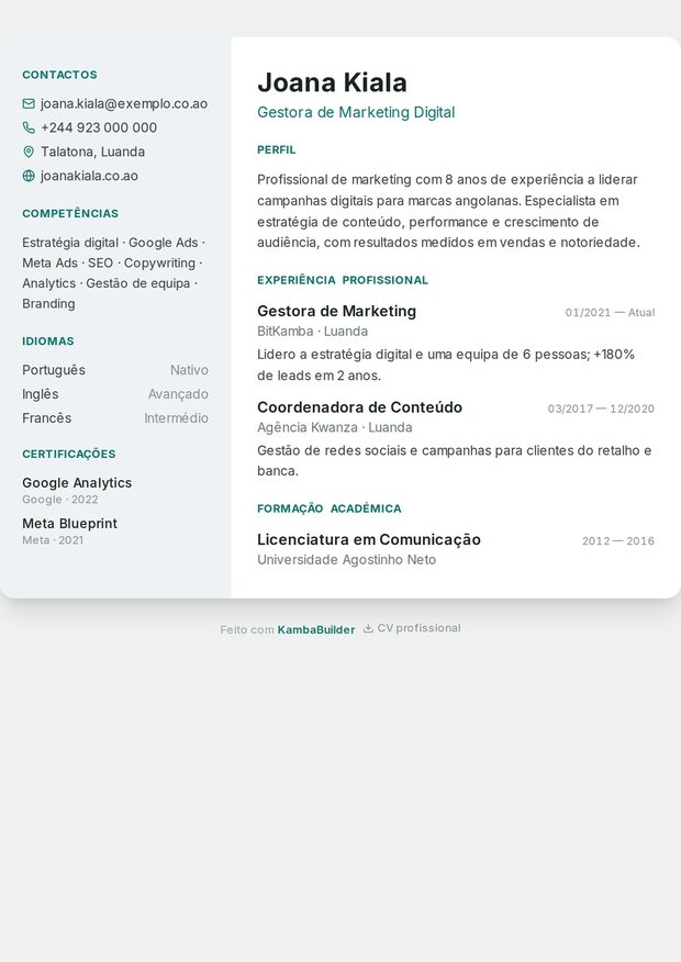 Modelo de currículo Bilingue PT/EN