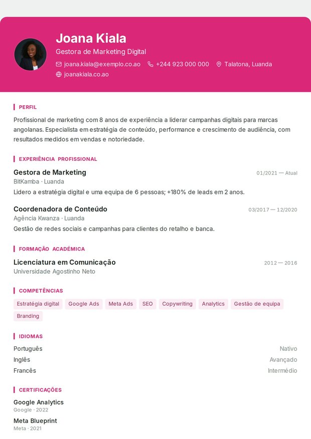 Modelo de currículo Marketing Digital