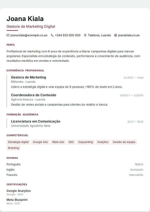 Modelo de currículo Marketing